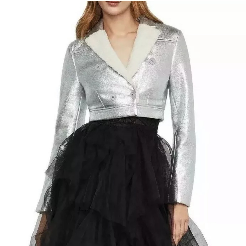 BCBG Maxazria metallic silver cropped jacket